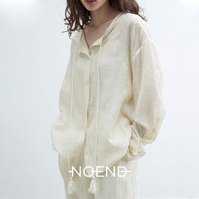 NOEND25SS【杨童舒 叶青 同款】绣花可脱卸帽短款防晒开衫