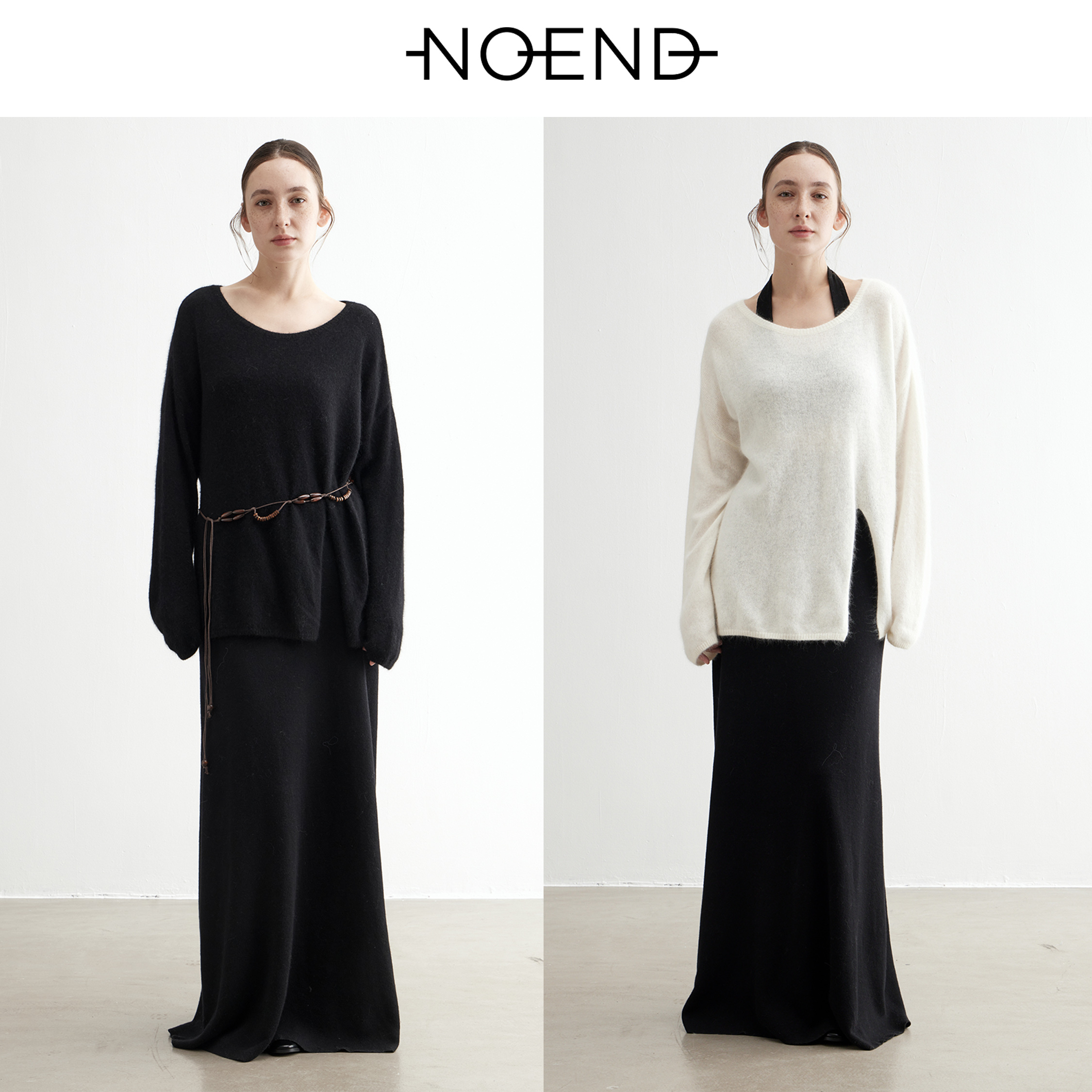 NOEND2024年秋冬新款羊毛衣女浣熊绒圆领针织上衣打底衫