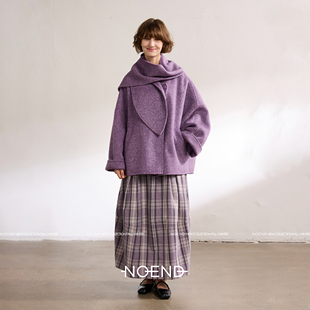 NOEND羊毛羊驼蝙蝠袖 兔耳型围巾短大衣