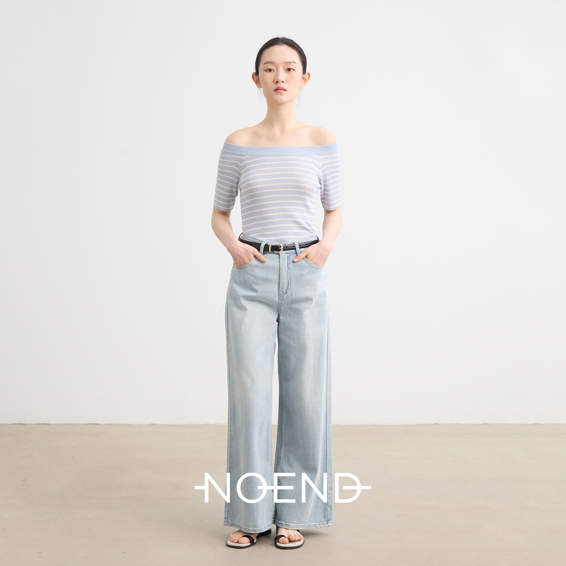 NOEND25SS 桑蚕丝高弹力双穿法羊毛显瘦条纹上衣