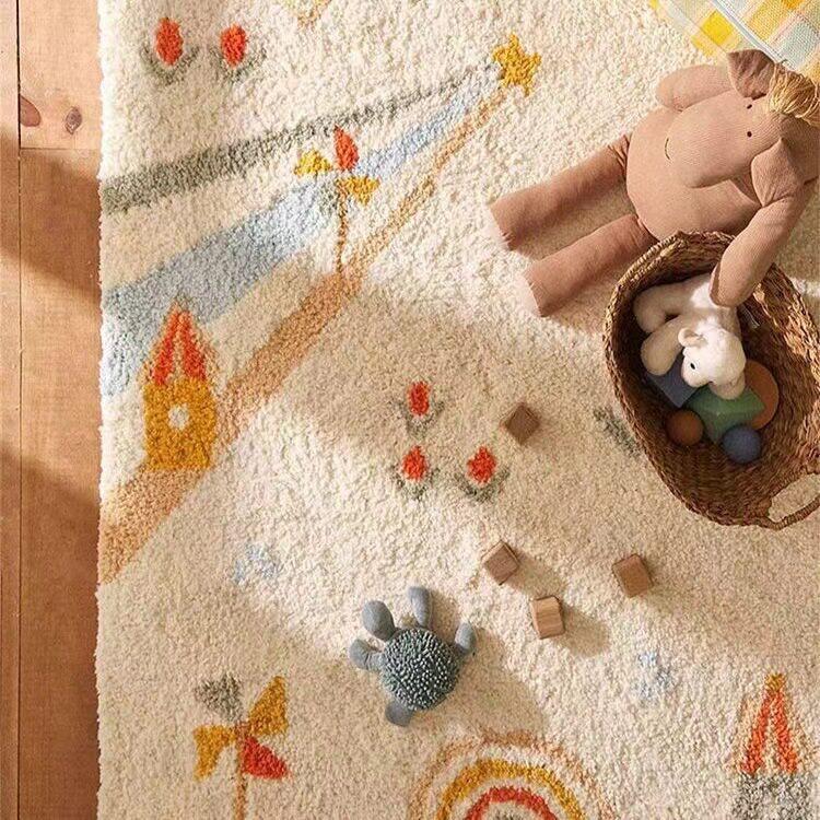 卡通儿童房地毯客厅家用房间可爱卧室女孩孩床边毯加厚爬行地垫