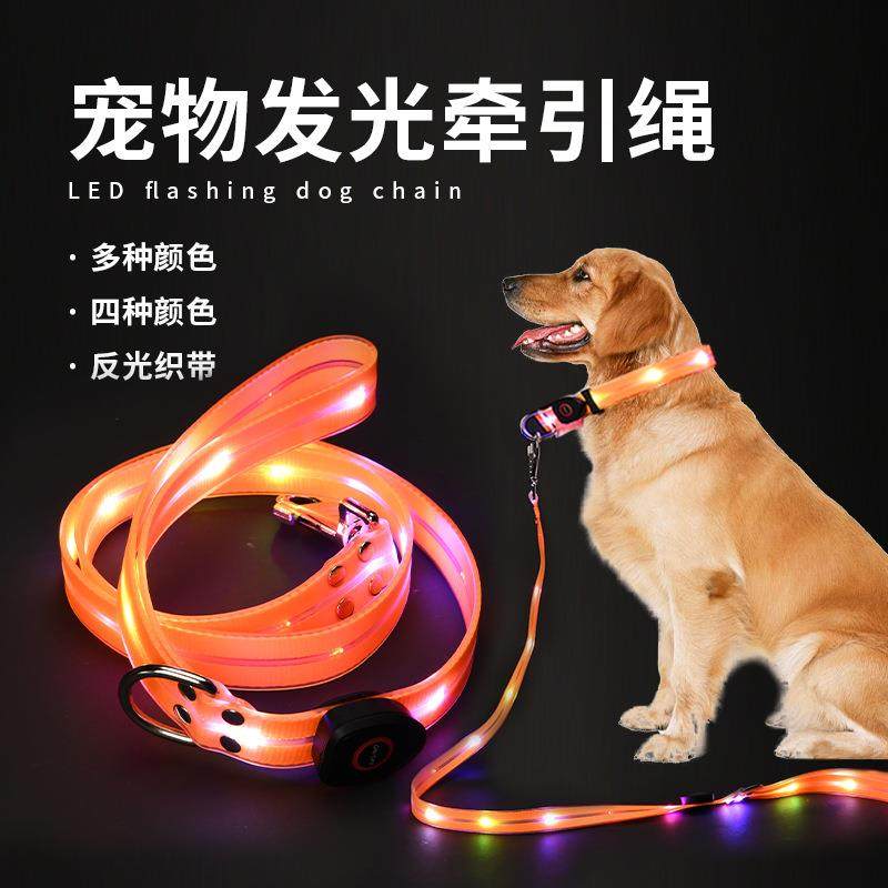 宠物用品发光牵引绳LED闪光项圈USB充电遛狗拉带可调节狗脖圈