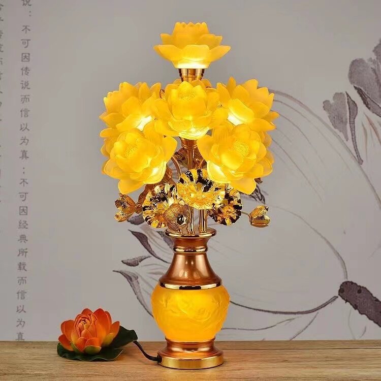 led七彩琉璃莲花灯佛供灯插电佛前长明荷花供灯佛堂观音家用七品