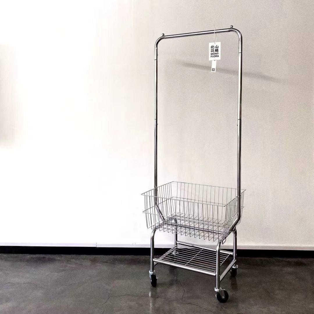 简易卧室落地可移动衣架收纳脏衣篮置物推车架服装店拍板展示架