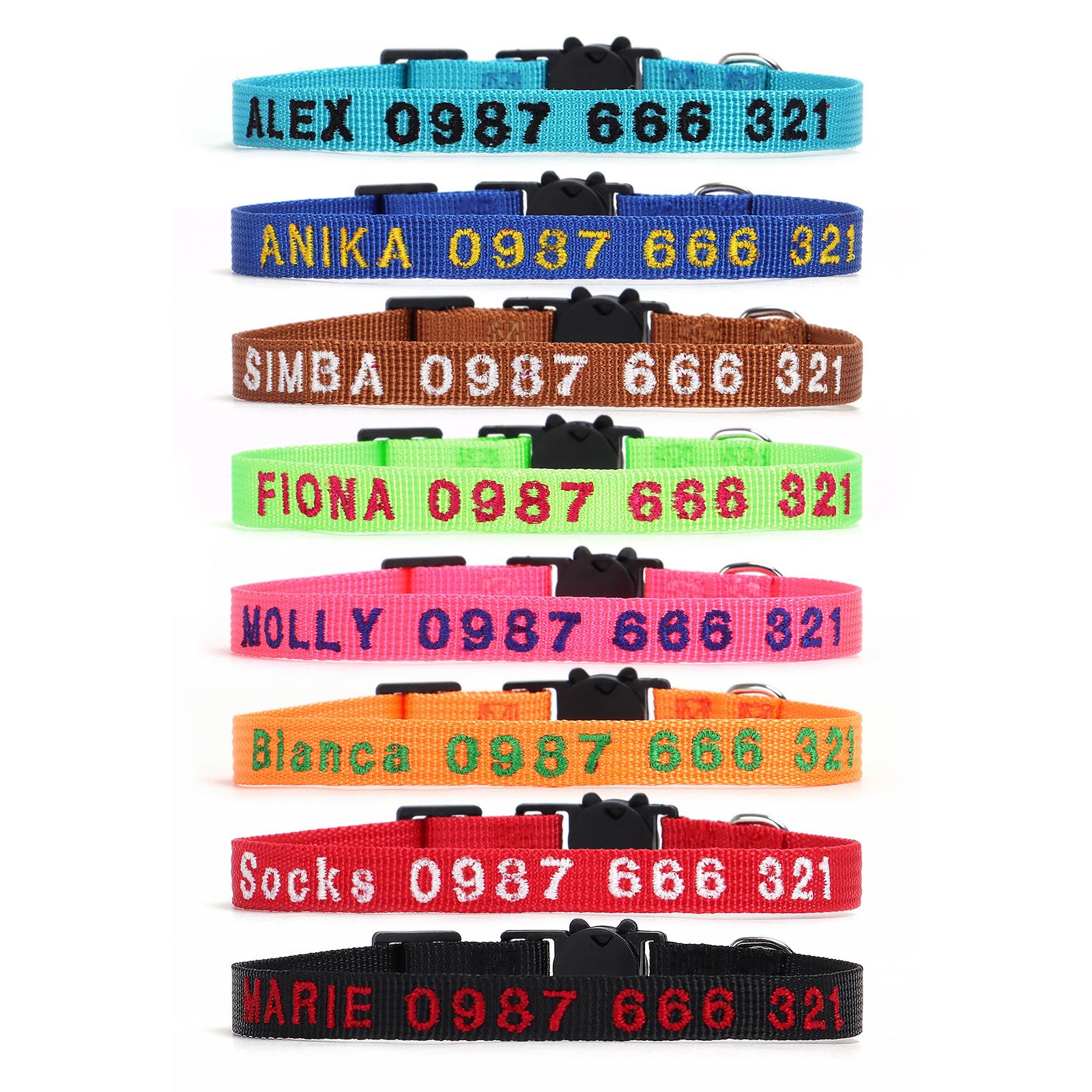 猫项圈刺绣名字电话防走丢一件可订跨境宠物用品 涤纶宠物猫项圈