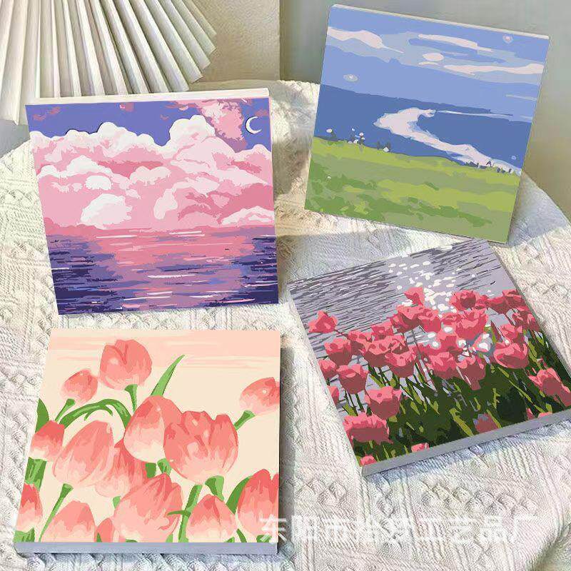 郁金香花海数字油画diy填色手工绘油彩充填涂鸦画风景花卉l治愈系
