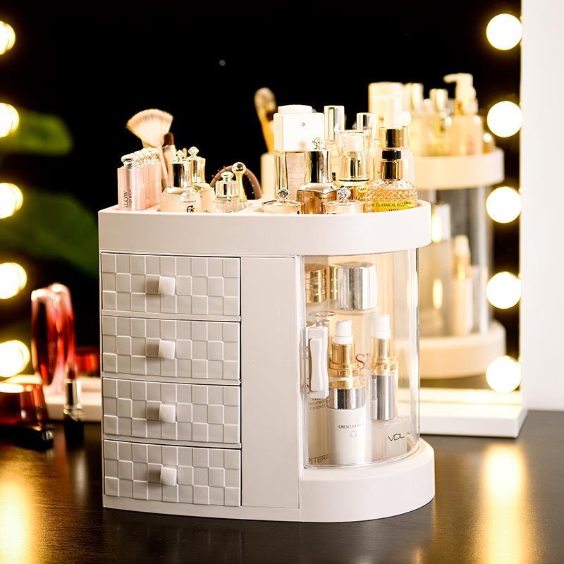 网红梳妆 透TZX明桌面大容量抽屉护一体式肤红品口 化妆盒收纳盒