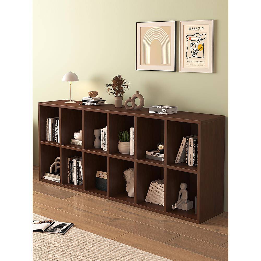 木格靠子柜落柜实木胡桃地矮柜一体墙幼儿园书家用胡桃色收纳八格