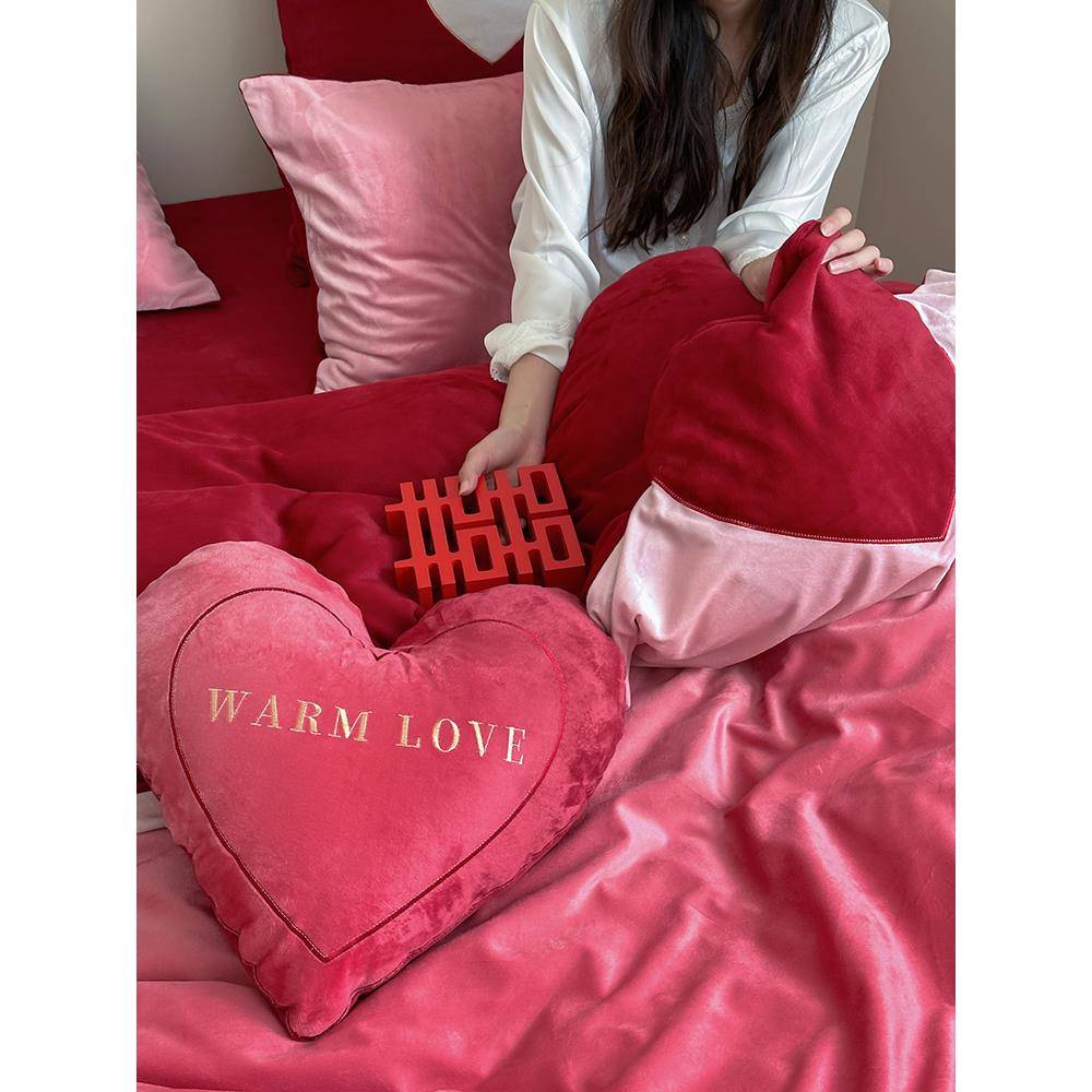 少心牛奶绒结婚四套冬款渐变色套加厚珊瑚绒被件法兰绒床JL11099