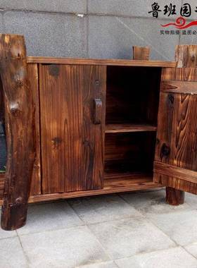 实柜子碳化防腐木收储物柜阳台纳柜玄关树创02494根意带门餐边柜