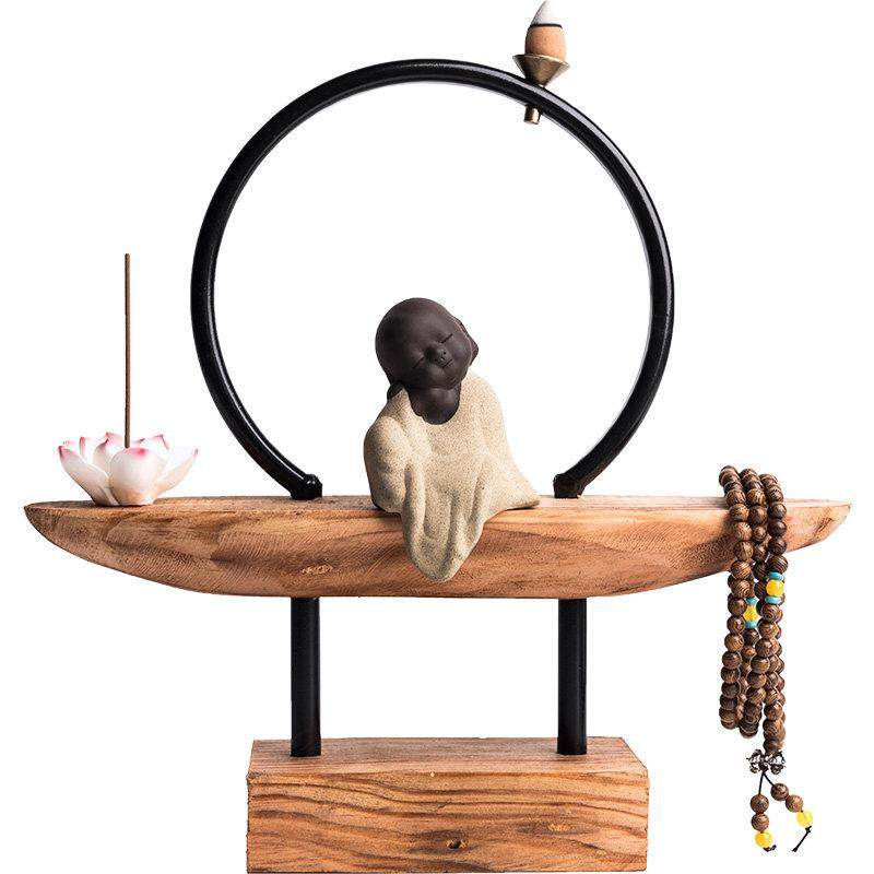 陶迷实木倒流香水创意家居摆新中式禅意风饰品客玄关厅件招禅语倒