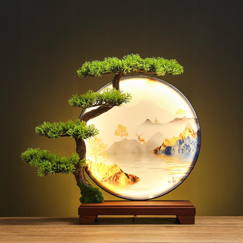 新中客式仿真迎松新款桌面NKL摆件电视柜玄关厅禅意灯圈客软装饰