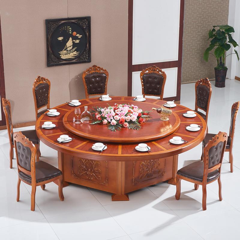 店电动大桌15人20圆人中饭店火锅酒桌新式餐桌自喜荣来动实木转盘