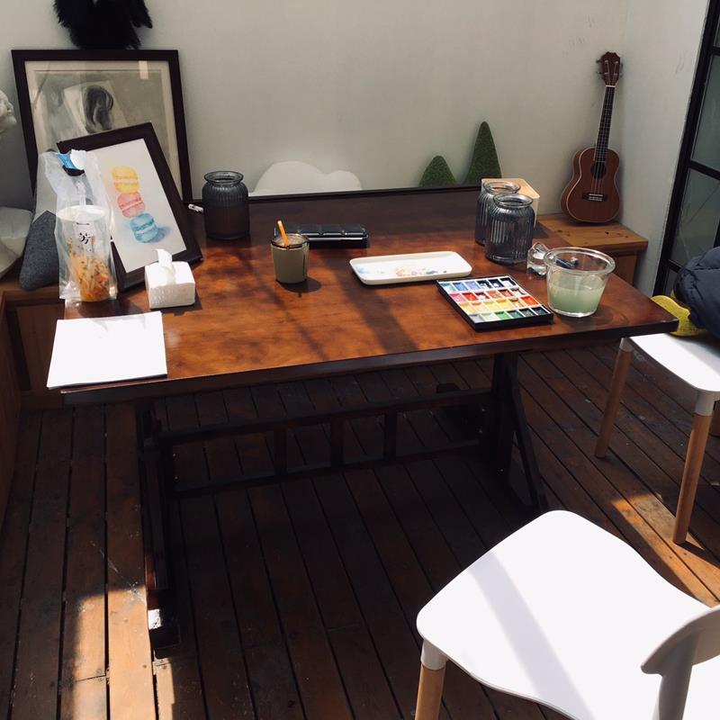 绘画桌术斜HTT0023式绘图桌计师工作台实木书桌画美室桌架画画桌