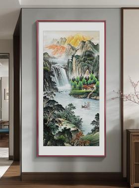 金山宝聚盆玄关LM91045挂画新中式墙装聚财山水画靠山图饰西画竖