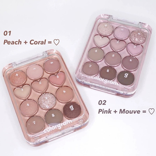 韩国colorgram爱心12色眼影盘叶舒华同款珠光哑光01西柚暖色系