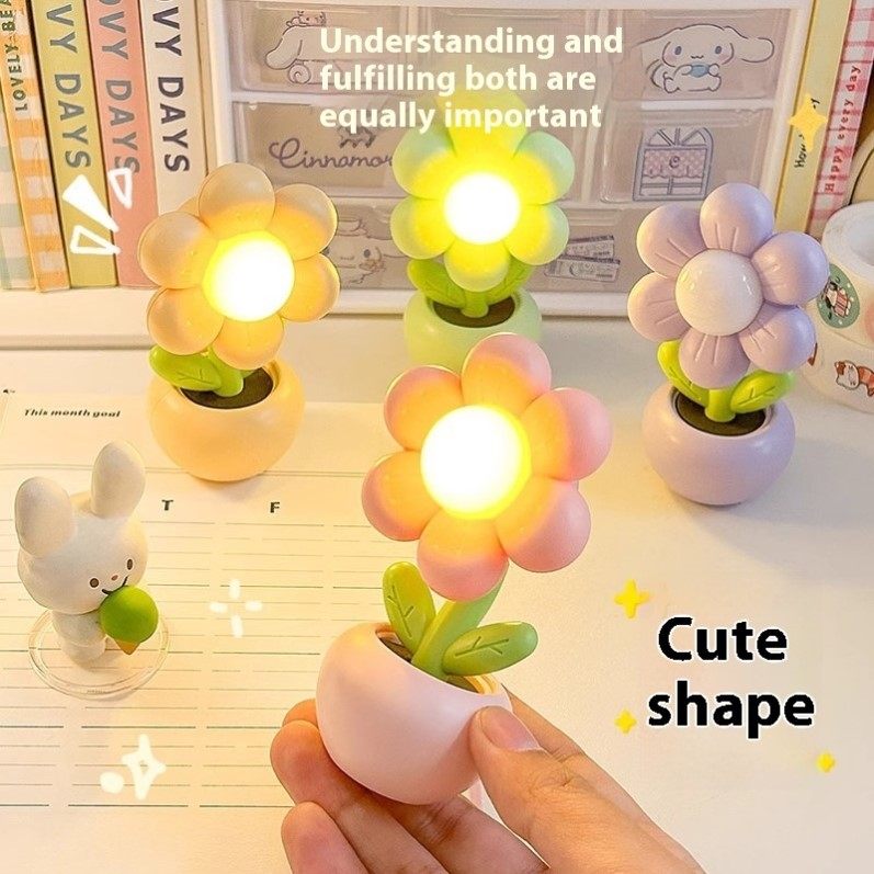 小夜灯迷你小花床头创意不插电氛围灯礼物台灯可爱床头摆件