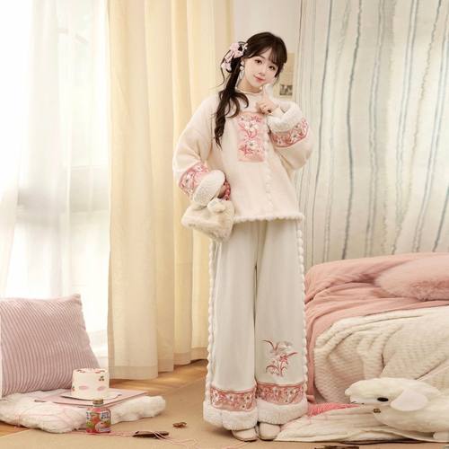 原创汉服女2025新款加绒保暖国风居家睡衣闺蜜古风古装可外穿套装