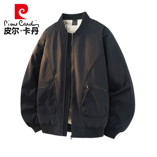 皮尔卡丹黑色棒球领90白鸭绒羽绒服男款秋冬季款美式潮牌夹克外套