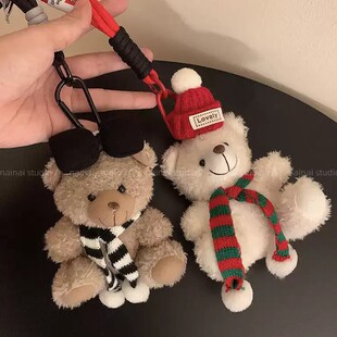 圣诞小熊包包挂件毛绒可爱圣诞帽子挂饰玩偶公仔红色钥匙扣礼物