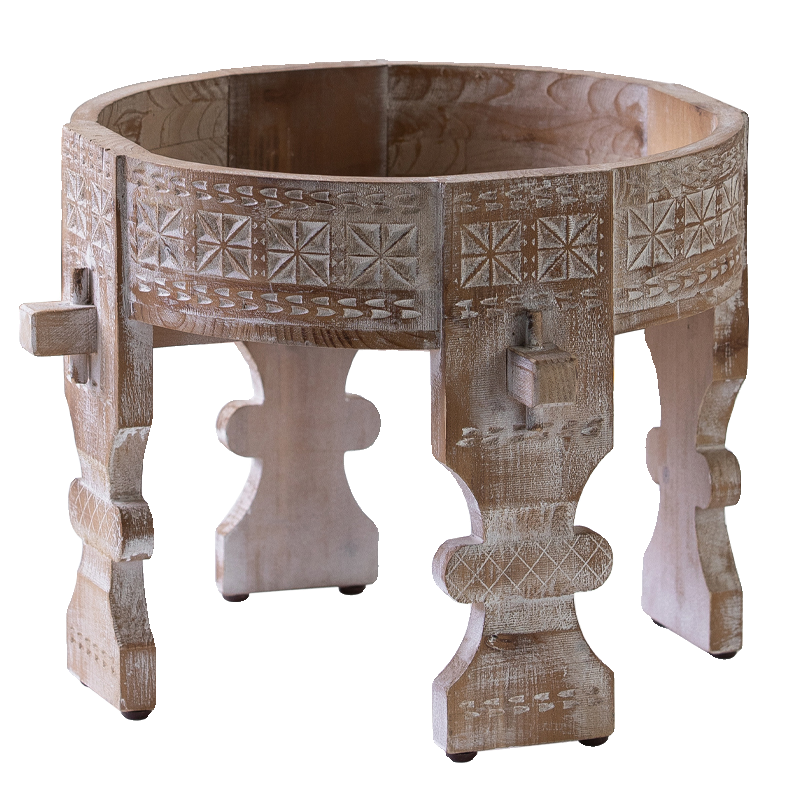 创意雕花小圆桌角几原木设计复古沙发边几茶几小户型阳台咖啡桌子