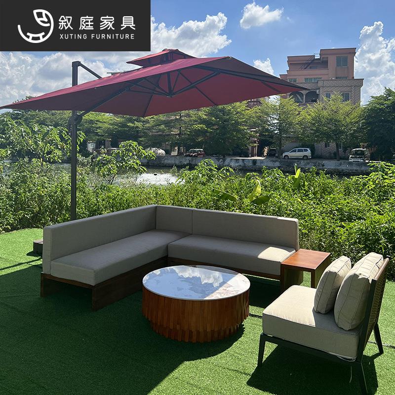 户外简约实木柚木沙发茶几组合家具室外庭院景区花园创意设计
