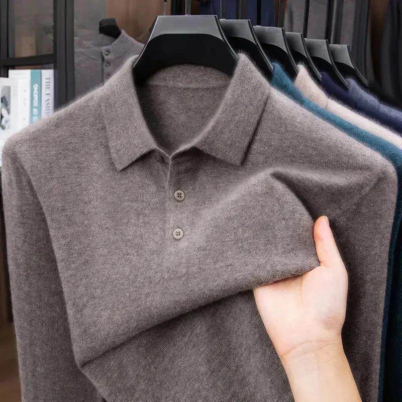 廷侯轻奢男装冬季纯羊毛衫男士高档新款加厚针织毛衣翻领打底衫