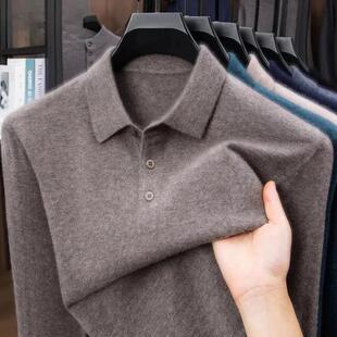 廷侯轻奢男装冬季纯羊毛衫男士高档新款加厚针织毛衣翻领打底衫