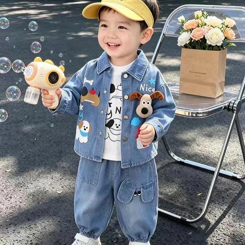 1享来优品严选男童春秋童装套装洋气儿童牛仔卡通三件套宝宝外套