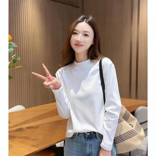 如升半高领打底衫女宽松内搭秋冬韩版高级感显瘦纯色长袖大尺码上