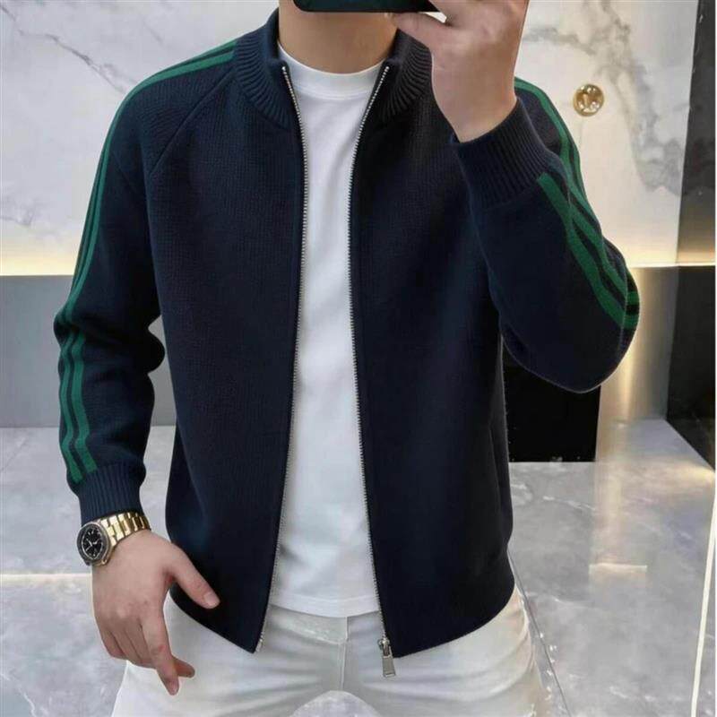 5量莱轻奢服饰轻奢针织秋季男立领针织开衫简欧时尚休闲毛衣外套