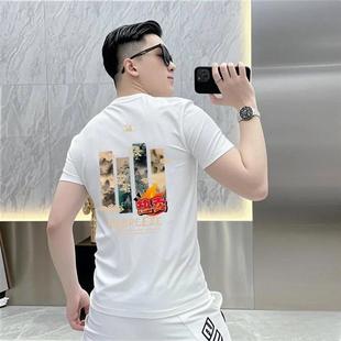 文福轻奢男装 休闲短 文福甄选国潮轻奢夏季 s潮牌重磅百搭圆领时尚