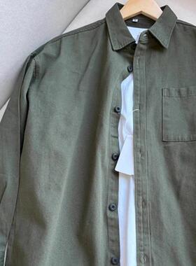 ZJ轻奢服饰设计师款p日系浅卡其色C工装z衬r衫男款秋新款长袖衬衣