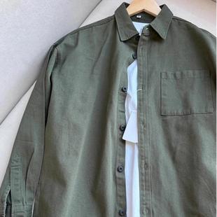 ZJ轻奢服饰设计师款p日系浅卡其色C工装z衬r衫男款秋新款长袖衬衣