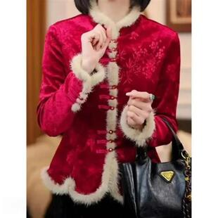 春树集休闲服饰新中式国风马年秋冬云苏加绒加厚复古拼接妈妈上衣