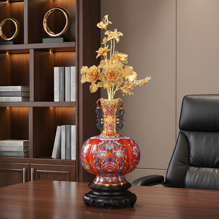 景泰蓝《福运中国金花瓶》花丝玉雕摆件收藏送礼家居高档商务礼品