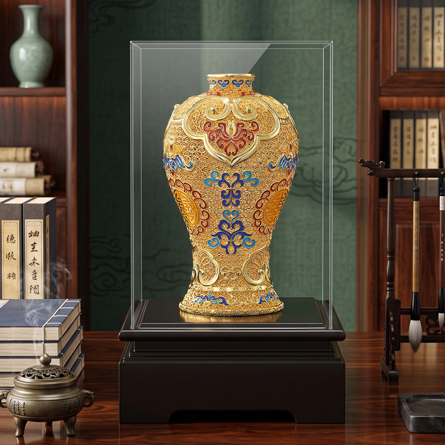 非遗花丝花瓶铜摆件工艺品乔迁新家居客厅公司办公室中式装饰送礼