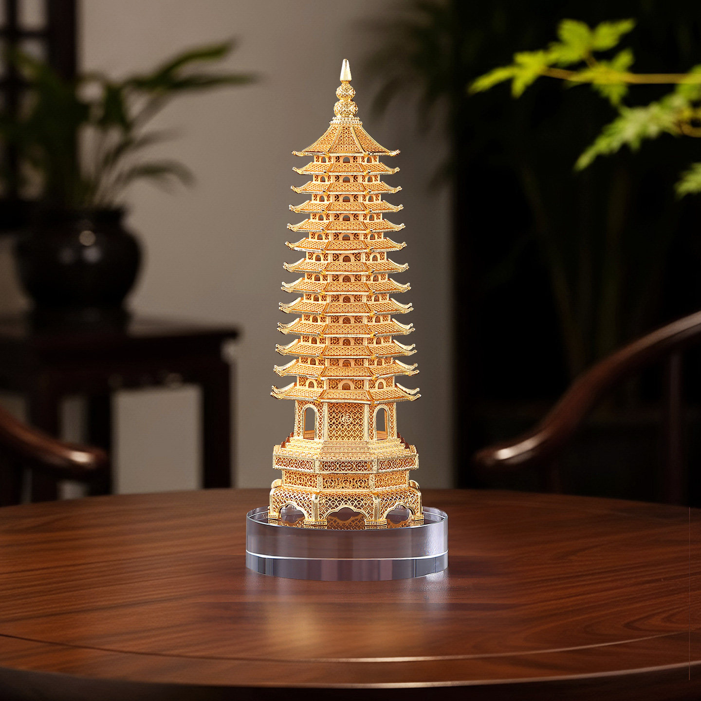 金色花丝镂空13层文昌塔摆件黄铜宝塔工艺品书房桌面装饰礼物礼品