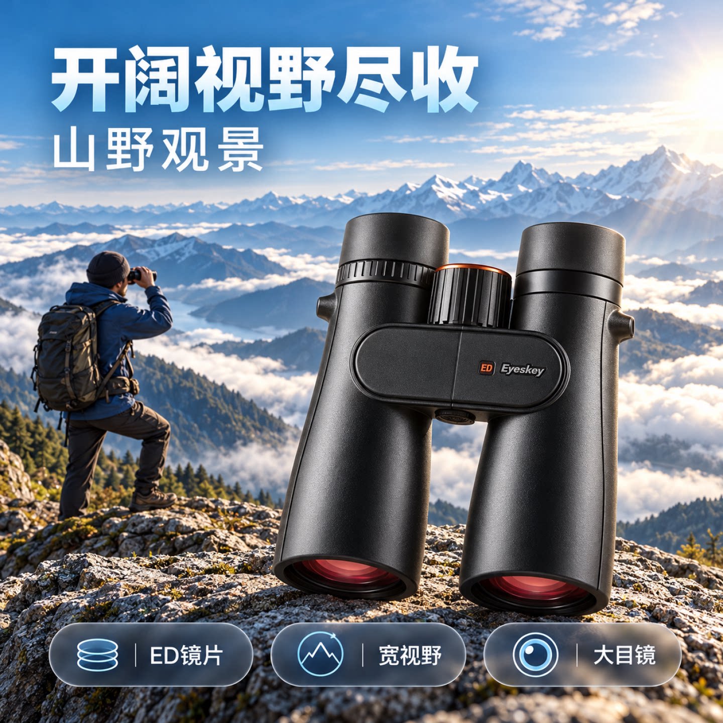 艾斯基运动专业双筒望远镜ED镜片高倍高清微光夜视防水寻蜂观鸟