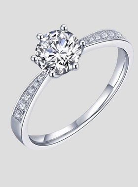 撤柜Pt950铂金钻戒一克拉真钻微镶六爪培育钻石求婚结婚情人节