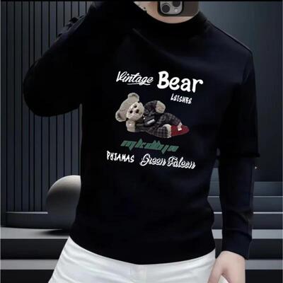 惠鑫服饰百货男生厚T恤时尚百搭痞帅圆领无帽男士内搭长袖保暖上