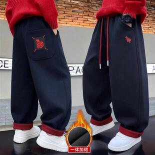 尊梵仕鞋服旗舰冬季儿童加厚撞色後兜磨毛刺绣福马弯刀休闲弯刀裤