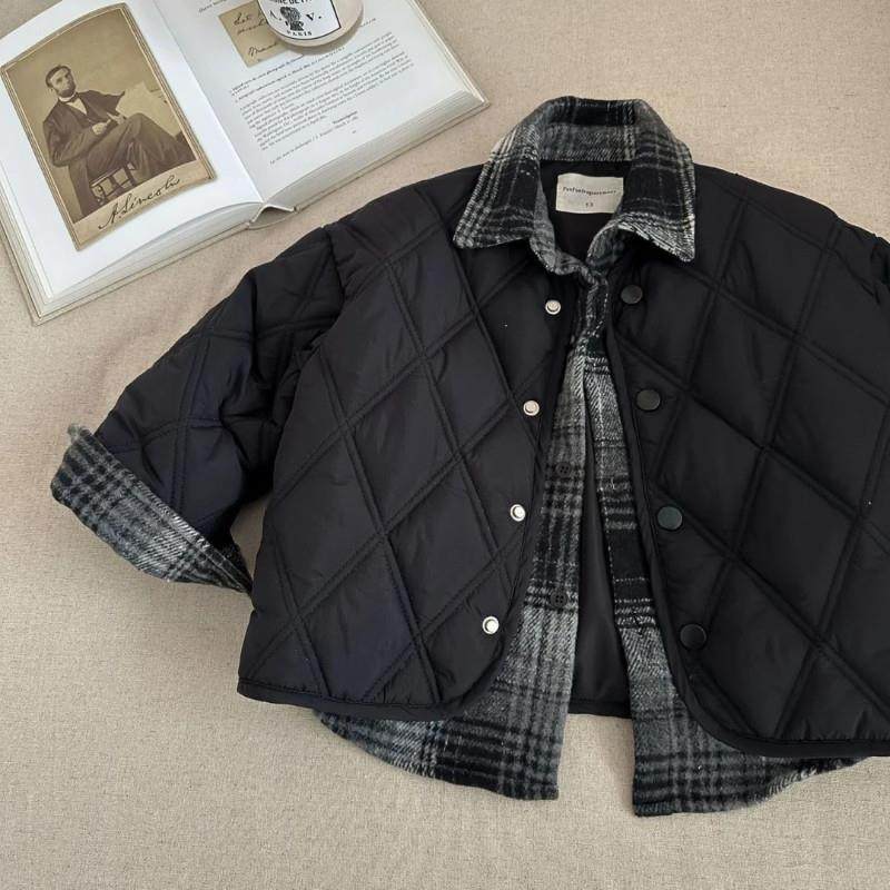 花儿妈妈男童棉服儿童洋气假两件衬衫K外套夹棉男孩帅气棉衣潮