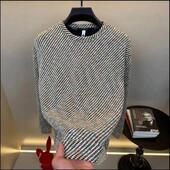 专柜品质2026欧货圆领棉T轻奢潮牌拼色条R纹T恤打底衫 长袖