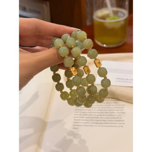 彼悦和田玉碧玉老型珠手串