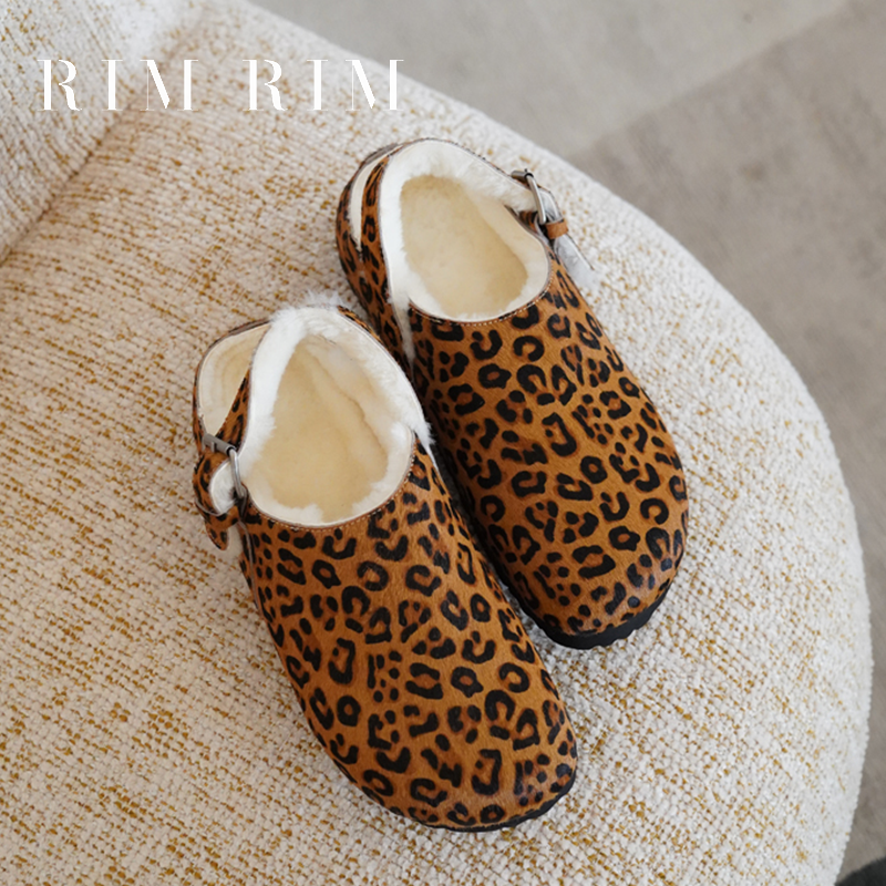 RIMRIM新款外穿豹纹磨砂包头松糕底一脚蹬休闲勃肯鞋拖鞋百搭,女鞋,毛毛鞋,淘宝优惠券,粉丝福利购,淘宝优惠卷