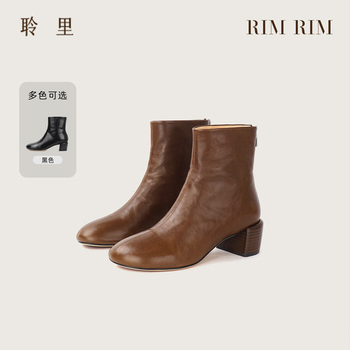真皮方头短靴女2026新款