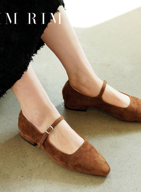 RIMRIM塑型马皮鞋羊反绒玛丽珍单鞋复古软底浅口低跟平底方头