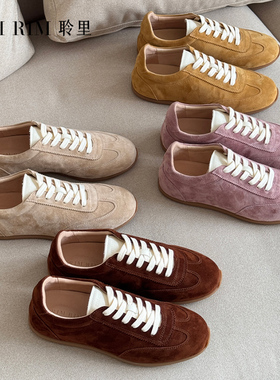 RIM RIM聆里塑形马皮手工德训鞋秋冬复古薄底丝绒单鞋运动阿甘鞋