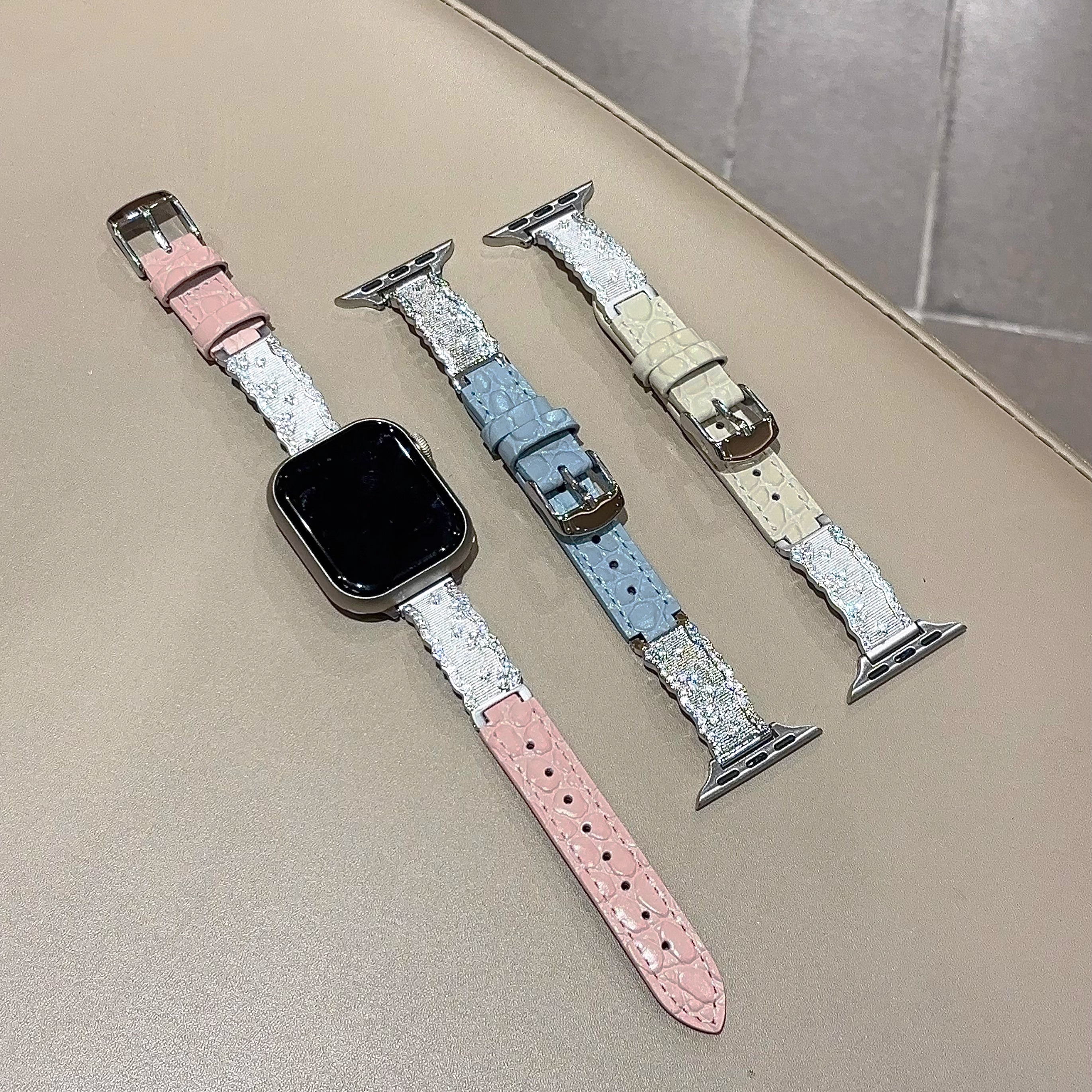 思雅图华为Fit4闪钻碎银鳄纹皮带